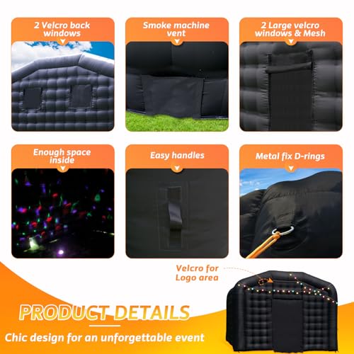 Step4Fun Large Black Inflatable Night Club 18x16x12 Ft Party Tent with Logo Area Disco Cube for Wedding Birthday Raves Dance Floor Yard Party Step4Fun