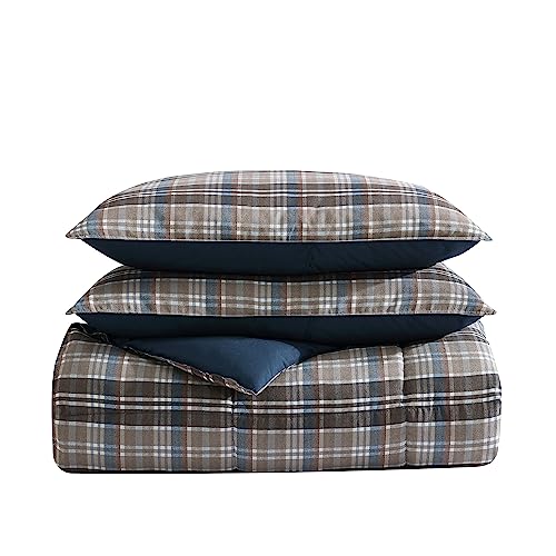 Eddie Bauer- Twin Comforter Set, Reversible Microsuede Bedding with Matching Sham(s), Casual Luxurious Bedding Set (Rugged Plaid Brown, Twin) Eddie Bauer