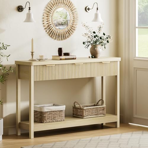 Lulive 51" Fluted Console Table for Entryway, Entryway Table with 3 Wooden Drawers, Farmhouse Behind Sofa Table for Living Room, Hallway, Couch, Foyer Lulive