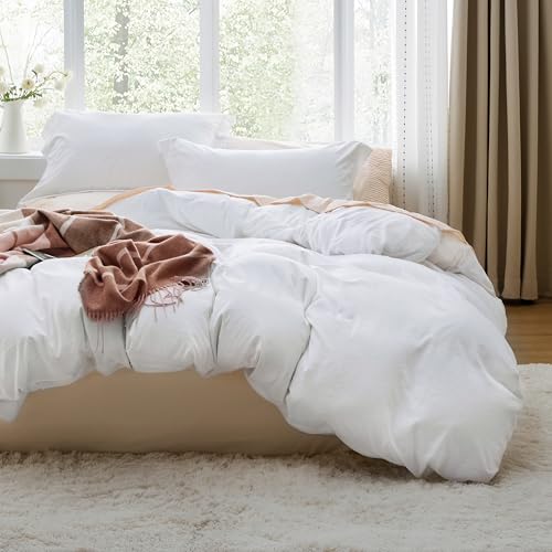 Bedsure White Duvet Cover Queen Size - 3 Pieces Prewashed Cotton-Like Polyester Extra Soft Bedding Set, Includes 1 Duvet Cover 90x90 Inches with Zipper Closure & 2 Pillow Shams, Comforter Not Included Bedsure