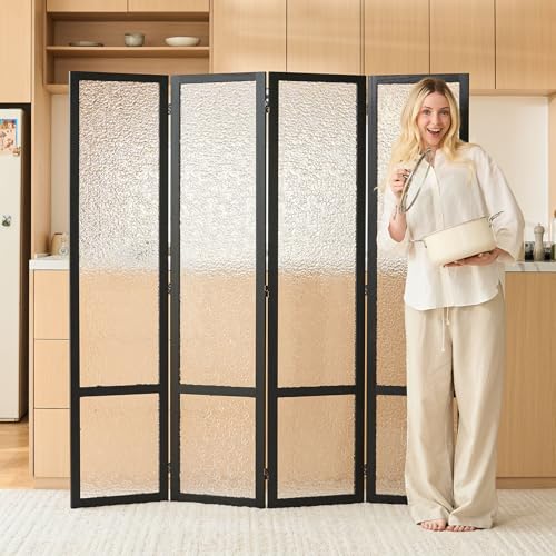 4 Panel Acrylic Room Divider Privacy Screen - Freestanding Frosted Translucent Partition, Lightweight Modern for Home Office Studio (Black, 4 Panels) Svimi