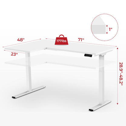 SANODESK 71-Inch Large Dual Motor L-Shaped Electric Height Adjustable Standing Desk - Reversible Panel - White Top/Black Frame - Ideal for Gaming, Home Office or Computer Workstation - WoodArtSupply