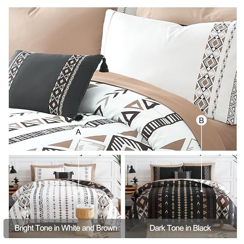 Geniospin Full Comforter Set - 7 Pieces Bed in a Bag, Comfortable Western Bedding Sets for All Seasons, Lightweight Soft Boho Comforter Bed Set with Sheets, Pillowcases & Shams Geniospin