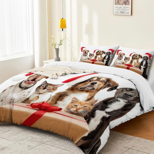 Double-Sided Printed Bedding with Minimalist Christmas Animals - Ultra-Soft Microfiber Duvet Cover Set Single Durable Zipper Closure, Comfortable Quilt Cover for Bedroom Décor White Generic