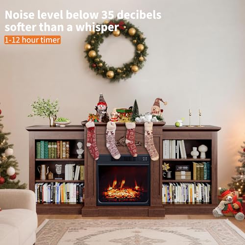 67" Fireplace TV Stand with Mantel, 18" Electric Fireplace Insert & Cabinets, Entertainment Center for Living Room or Bedroom, Fits TVs Up to 67", Remote Control, Brown PeakPursuit