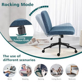 OLIXIS Criss Cross Chair with Wheels Wide Cross Legged Office Desk Vanity Chair Comfy Fabric Armless Adjustable Swivel for Home Computer Task Blue OLIXIS