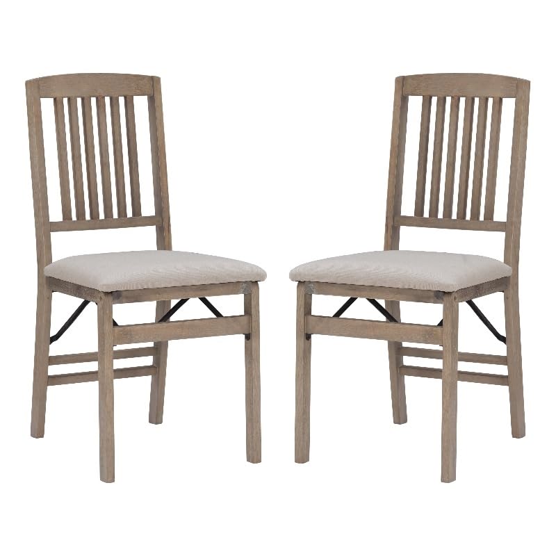 Linon Triena Mission 19" Transitional Wood Back Folding Chairs with Padded Seat, Fully Assembled in Graywash (Set of 2) Linon