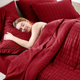 CozyLux Queen Comforter Set Dark Red Seersucker 7 Pieces Bed in a Bag Queen Comforter Set with Sheets, Luxury Soft Bedding Set with Down Alternative Comforter, Sheets, Pillowcases & Shams All Seasons CozyLux