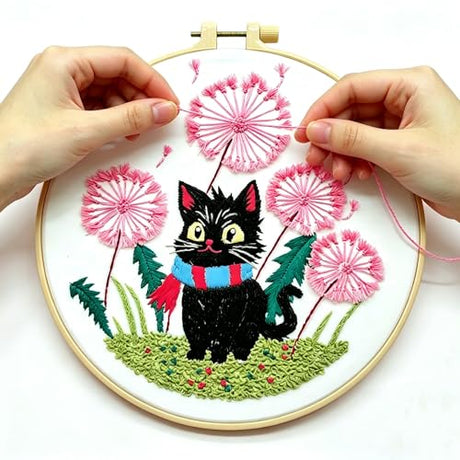 CHIYOSING Embroidery Kit for Beginners Adults, 4 Cat Pattern to Learn Over 30 Different Stitches,Includes Step-By-Step Instructions,Sharp Scissors and 2 Exquisite Hairpins and Multiple Accessories. CHIYOSING