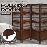 Room Divider Screen, 4-Panel Folding Wood Screen Pattern, Antique Brown, 72 x 80 Inches, Hand Carved Decorative and Functional, Reversible, Portable Privacy Partition, Boho Style – Bedding Craft Bedding Craft