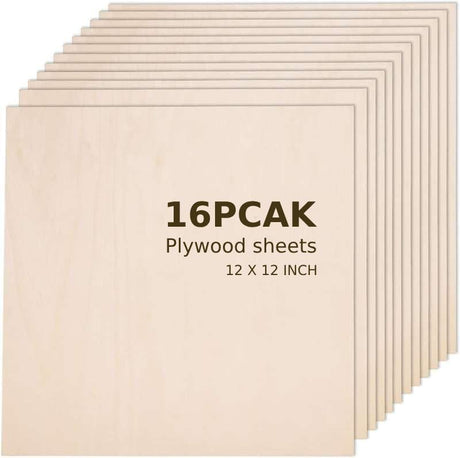 Basswood Sheets for Crafts 16Pcs 12" x 12" x 1/12 Inch- 2mm Thick Plywood Sheets with Smooth Surfaces-Unfinished Squares Wood Boards for Laser Cutting, Wood Burning, Architectural Models, Staining… Thiecoc