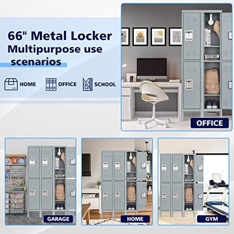 Letaya Storage Locker with Lock Door,Metal Storage Cabinet 4 Tier with Hook for Employees, School,Gym, Home,Office(2 Door-Gray) Letaya