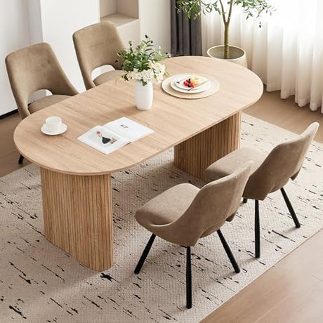 Valivestia 70.8 Inch Oval Dining Table Set for 6, Modern Kitchen Tables with 4 Upholstered Chairs for Dining Room Kitchen Living Room Valivestia