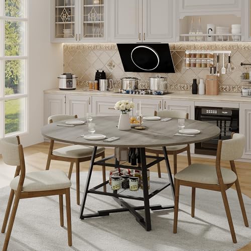 LuyFuitre Dinning Room Tables for 4, Round Dining Table Set with Storage, 47 Inch Circle Kitchen Table High Top LuyFuitre