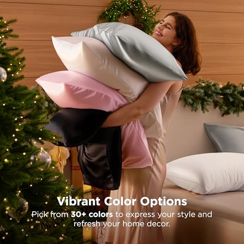 Bedsure Satin Pillowcase, Similar to Silk Pillow Cases Queen Size Set of 2, Cooling Pillow Case Covers with Envelope Closure, Room Decor Gifts for Women Men, Silver Grey, 20x30 Inches, 2pcs Bedsure