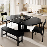 iPormis 5-Piece Round Dining Table Set for 4-6, 59" Extendable Dining Room Table Set with 2 Ergonomic Chairs & 2 Benches, Oval Modern Dinette Table with Metal Frame & MDF Board, Space-Saving, Black iPormis