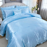 Silk Like Comforter Set Queen Satin Bedding Set Silky Bed in a Bag 8 Pcs with 1 Cushion Cover Pinch Pleat Bed Set Luxury Elegant Silky Ruffle Comforters Bedding_Dreamer