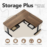 HUANUO Electric L Shaped Standing Desk, 63″x55″ Height Adjustable Corner Computer Desk with 2 Under Desk Drawers & Open Storage Sapce, Sit Stand Up Table with Power Strip Tray & Cable Grommets, Walnut HUANUO