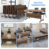 Folding Conference Room Tables,55" Flip Top Seminar Conference Tables,Foldable Meeting Table with Silent Wheels,Office Rolling Modular Meeting Room Table Mobile Training Tables (Walnut, 4 pack) Vlemkk