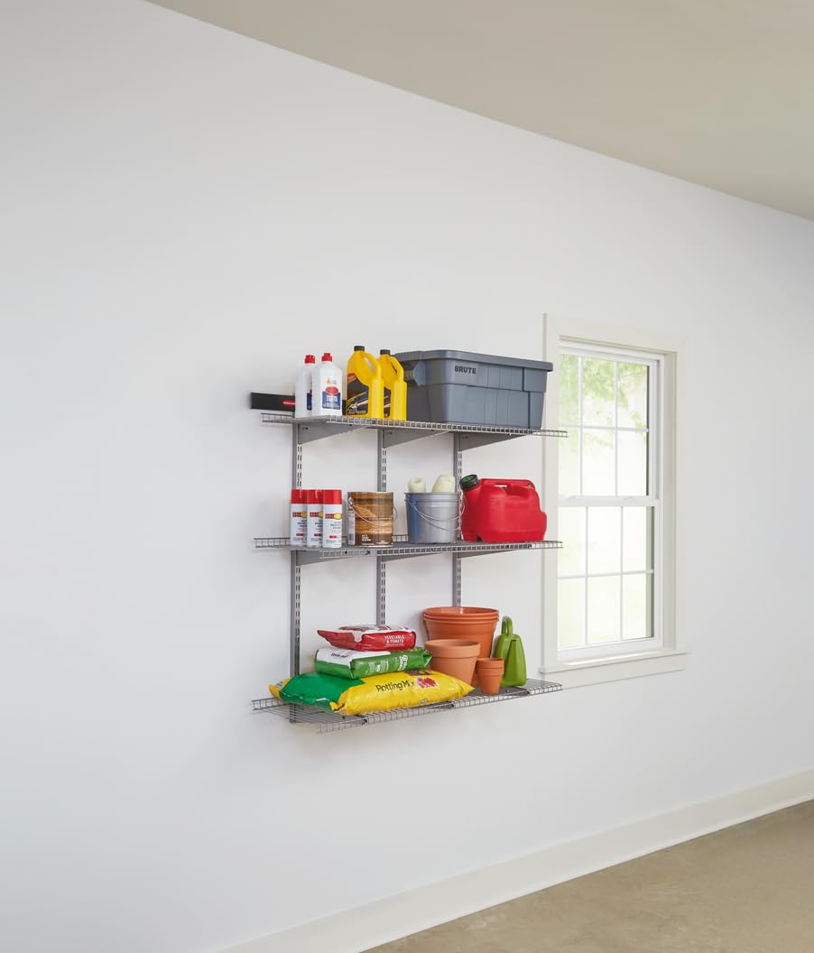 Rubbermaid Fasttrack Rail Storage 48"x16" 3-Shelf Kit, 350 lbs. Per Shelf, for Home/Garage/Shed/Workshop Organization Rubbermaid