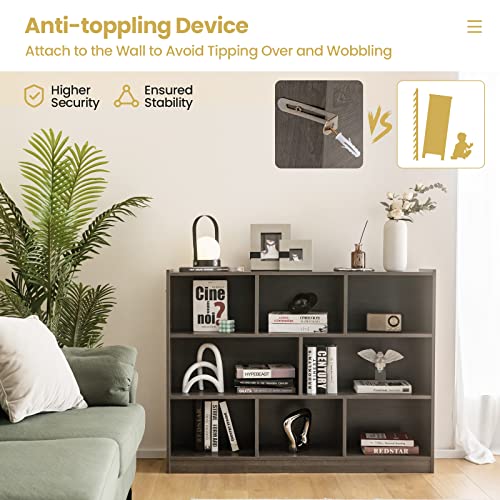 Tangkula Modern 8-Cube Bookcase in French Oak Grey - Versatile 3-Tier Open Storage Shelf Tangkula