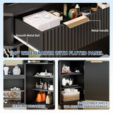 Garvee Corner Makeup Vanity Desk, Modern Vanity Desk with HD Triple Mirror, Corner Vanitys with Clear Glass Top, Fluted Makeup VanityDesk Garvee
