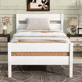 Ball & Cast Twin Bed Frame with Single Panel Headboard and Footboard,Wooden Platform Bed No Box Spring Needed,Wood Slat Support Mattress Foundation,White Ball & Cast
