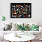 Bookshelf Stamped Cross Stitch Kits - Magical Book Counted Cross Stitch Kits for Beginners Adults Skull Needlepoint Cross-Stitch Patterns Dimensions Needlecrafts Embroidery Kits Arts and Crafts