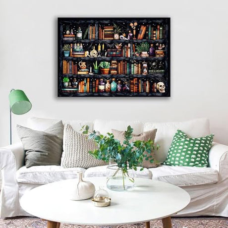Bookshelf Stamped Cross Stitch Kits - Magical Book Counted Cross Stitch Kits for Beginners Adults Skull Needlepoint Cross-Stitch Patterns Dimensions Needlecrafts Embroidery Kits Arts and Crafts WUSARPLY