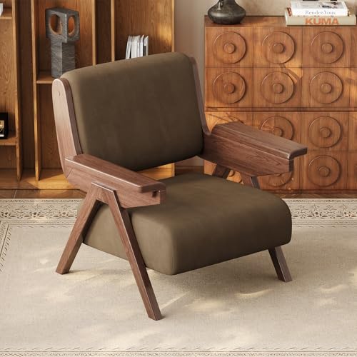 Euklea Mid Century Modern Accent Chair, Fabric Upholstered Lounge Arm Chair with Solid Wood Frame for Living Room, Bedroom, Office, Reading Corner (Coffee, Set of 2) Euklea