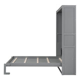 Merax Queen Size Murphy Bed, Wood Queen Murphy Cabinet Bed with Shelves, Wall Bed for Home Office or Small Room, Gray Merax