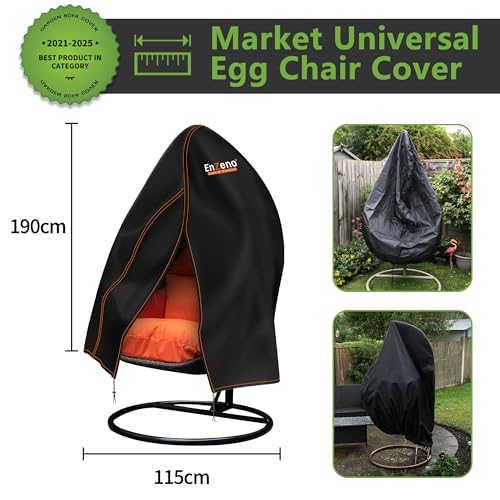 Enzeno Patio Egg Chair Covers Waterproof,75x45inch Egg Chair Cover with Zipper,Windproof Single Egg Swing Chair Covers,Outdoor Hanging Chair Cover Weatherproof,Black
