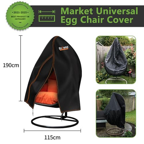 Enzeno Patio Egg Chair Covers Waterproof,75x45inch Egg Chair Cover with Zipper,Windproof Single Egg Swing Chair Covers,Outdoor Hanging Chair Cover Weatherproof,Black Enzeno