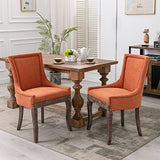 Aoowow Fabric Farmhouse Upholstered Side Chairs Set of 2, Vintage Solid Wood Kitchen Dining Room Chairs with Nailheads Solid Wood Legs (Orange) Aoowow