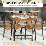 VECELO 3-Piece Dining Table Set for Kitchen Breakfast Nook, Wood Grain Oval Tabletop and Metal Frame with Built-in Wine Rack, for Small Spaces, Antique Brown & Black VECELO