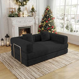 BSHOMGI 4 in 1 Futon Sofa Bed Queen Size - Foldable Convertible Sleeper Couch,Teddy Foam-Filled Compressed Couch Removable Corduroy Cover, Space Saving Sofas for Bedroom & Dorm (Black, 59” 2 Seat) BSHOMGI