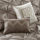 Madison Park Essentials Room in a Bag Faux Silk Comforter Set - Luxe Diamond Tufting All Season Bedding, Matching Curtains, Decorative Pillows, Taupe Queen(90"x90") 24 Piece Madison Park