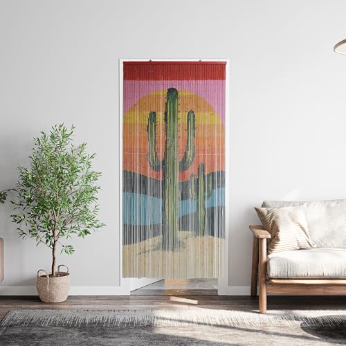 Vietbud Décor Cactus Bamboo Beaded Curtains for Doorways, Decorative Room Divider, Natural Vietnamese Craft, Indoor Hanging Bamboo Blinds, Sturdy Hook, Easy to Clean, 35.43 x 78.74 Inches VIETBUD DECOR