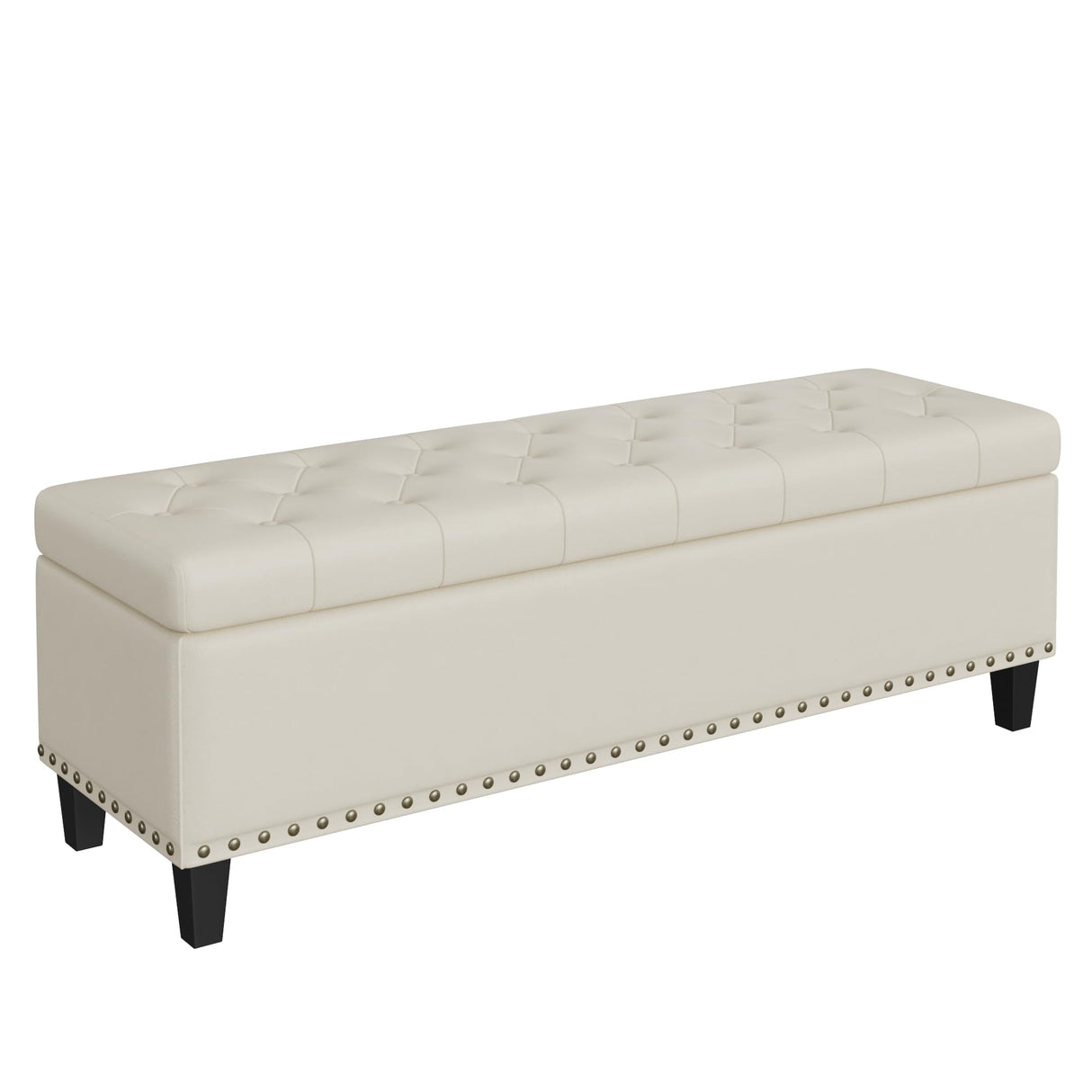 Storage Bench, 51-Inch Storage Ottoman Bench, 30 Gallons, Large Storage Ottoman, Modern Faux Leather Ottoman With Storage For Living Room, Bedroom, Entryway, Hallway, Office, Cream White FiveWillowise