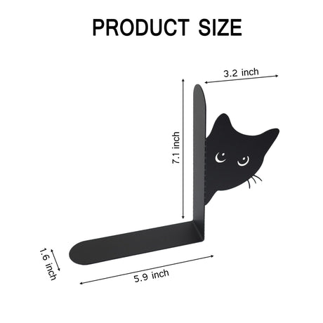 Bookends Metal Cat Book Ends, 1 Pairs Cute Bookends for Shelves Decorative for Home Office Desk Bookshelf Decor (Black, Full-face) TYLCC