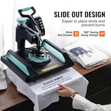 VEVOR 5 in 1 Heat Press Machine Combo with 30 OZ Tumbler Press & Hat Press 12x15 inch Heat Press for T-Shirts, Hats Caps Tumblers Glass Cans Mugs, and Plates (Green & Black) VEVOR