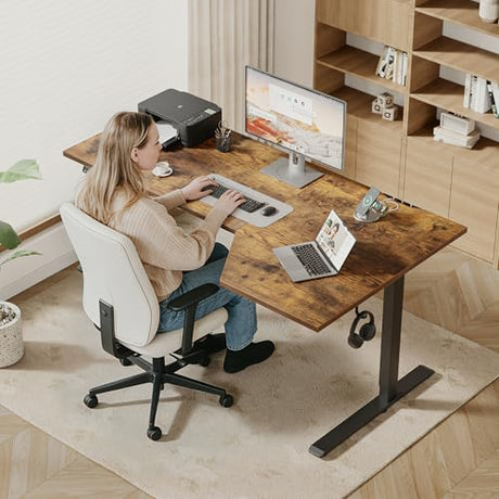 Klicelor 55 Inch L Shaped Standing Desk, Adjustable Height Corner Desk for Home Office Workstation, Sit Stand Desk with Two-Piece Desktop, Rustic Brown Klicelor