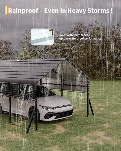 Garvee 10'x15' Metal Carport, Heavy Duty Car Ports Kit All-Weather for Pickup Trucks, Boats, RVs, Tractors, Reinforced Frame with Anchors Garvee
