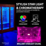 SteamSpa 1-5 Person Low EMF Carbon FAR Infrared Hemlock Wood and Tempered Glass Indoor Home Sauna Room with LED Touch Control Panel, Color LED Therapy Light, Bluetooth Speaker, Oxygen SteamSpa