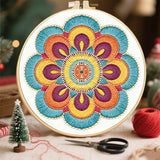 FREEBLOSS 4 Sets Embroidery Kit for Beginners Needlepoint Embroidery Starter Kit with Mandala Stamped Patterns, Instructions, Colored Threads, 2 Hoops 20cm/7.9inch