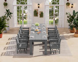 SERWALL Patio Dining Sets for 8, Outdoor Dining Sets for 8 Person with 2 Umbrella Hole Cut-Out Rectangular Tables and 8 Chairs, HDPE Dining Sets for Garden, Backyard, Poolside, Gray SERWALL