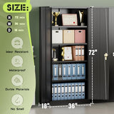 SUNCROWN 72" Metal Storage Cabinet - Heavy-Duty Metal Garage Cabinet with 4 Adjustable Shelves & 2 Doors for Tools, Office, Home, Workshop,Black SUNCROWN