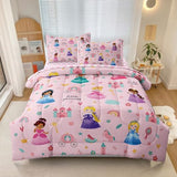 SIRDO Kids Magical Princess Comforter Set Bed in a Bag Twin Size- 5 Piece Soft Cute Castle Bedding Set for Girls (1 Comforter, 1 Flat Sheet, 1 Fitted Sheet, 2 Pillowcases), Pink SIRDO