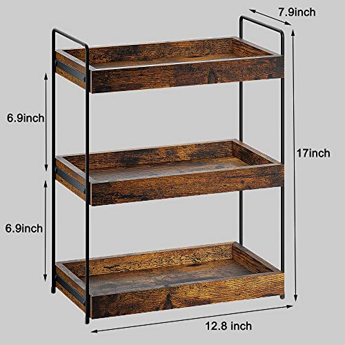 SANRETAHO Rustic Brown 3-Tier Wooden Bathroom and Kitchen Organiser Shelf SANRETAHO