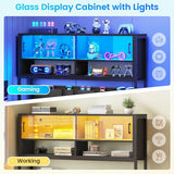 SEDETA L Shaped Gaming Desk, Home Office Computer Desk with 2 Drawer and Bookshelf, L Shaped Gaming Desk with LED Light, Glass Cabinet and Storage Bag, Corner Desk with Storage Shelves, Black SEDETA